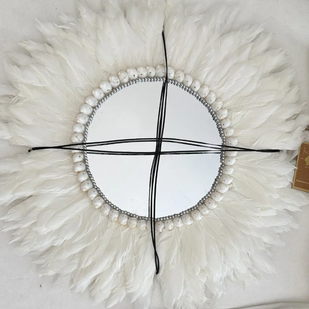 New Brewster Wall Decorative Beaded White Feather Mirror
